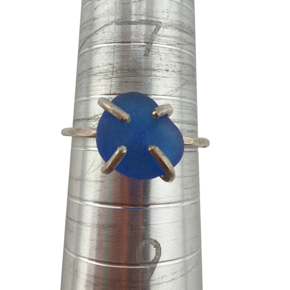 Sterling Silver Cobalt Blue Sea Glass Ring Size 8
